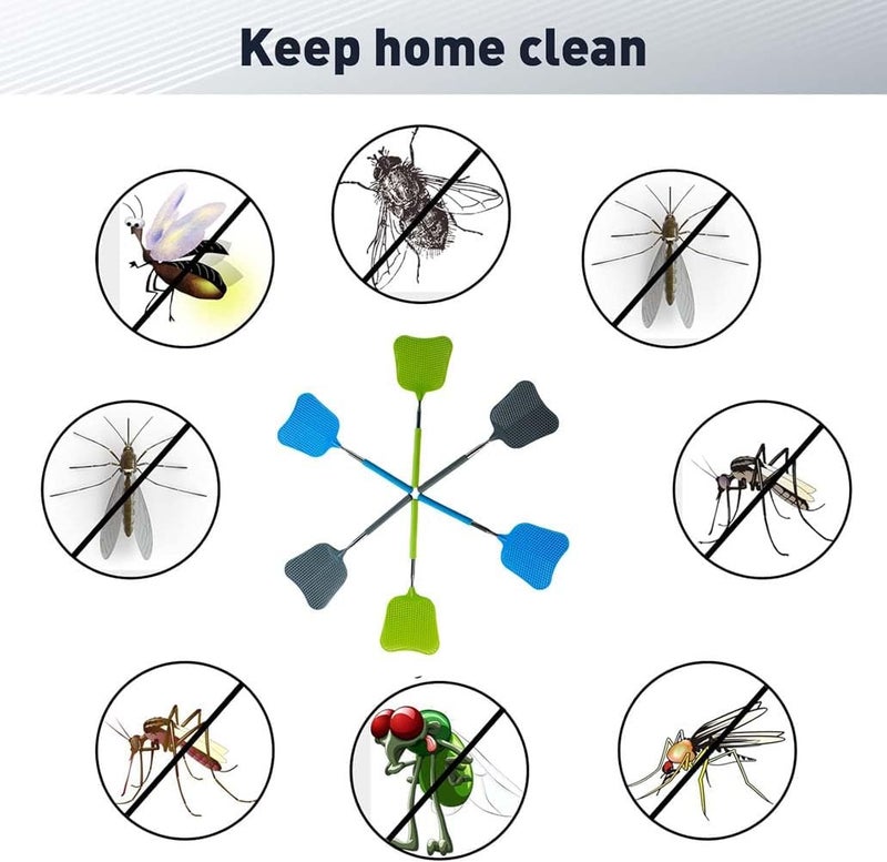 gotosee 6 Packs Fly Swatter Telescopic Flyswatter Heavey Duty Set Stainless Steel Extendable Handles - Image 3